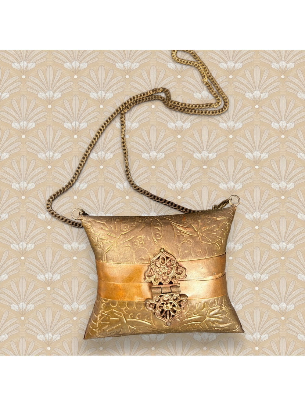Vintage Art Deco Brass & Copper Pillow Purse Metal Minaudière Clutch 1930-40s